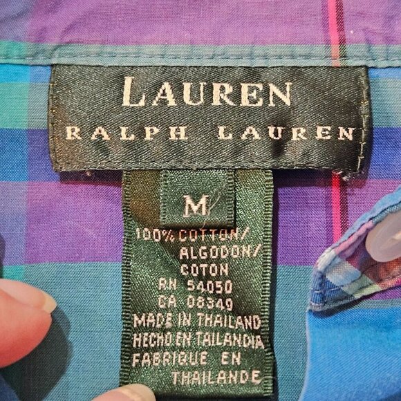Lauren Ralph Lauren Medium Button-Down L/S Shirt Blue Purple Plaid Classic - Picture 7 of 10